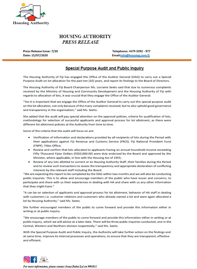 special audit press release